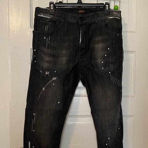 Jared Lang Atelier - Men’s Distressed Skinny Denim Jeans w/ Stretch - Black - 36